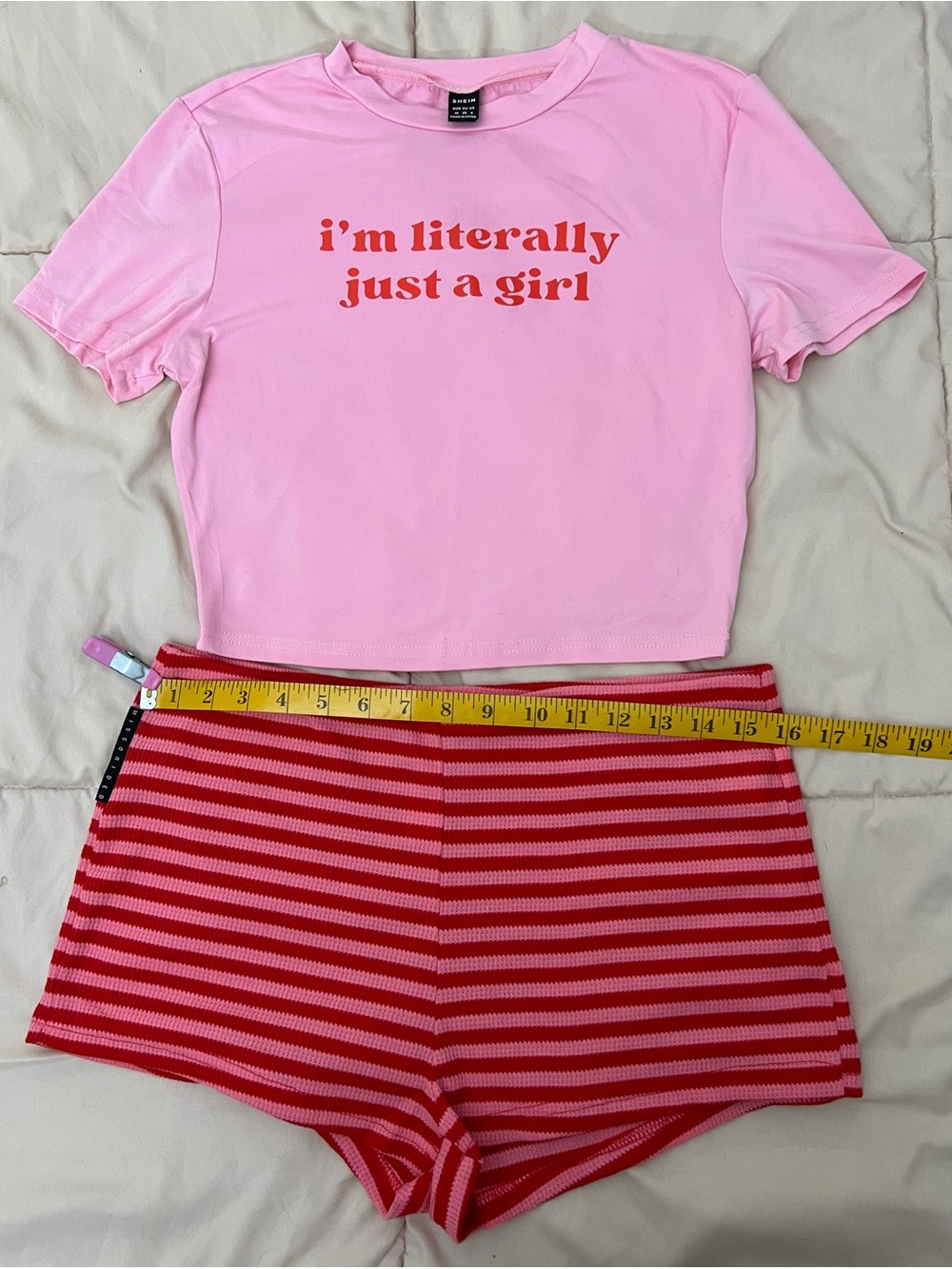 “I’m literally just a girl” Pink and Red Striped Knit Set